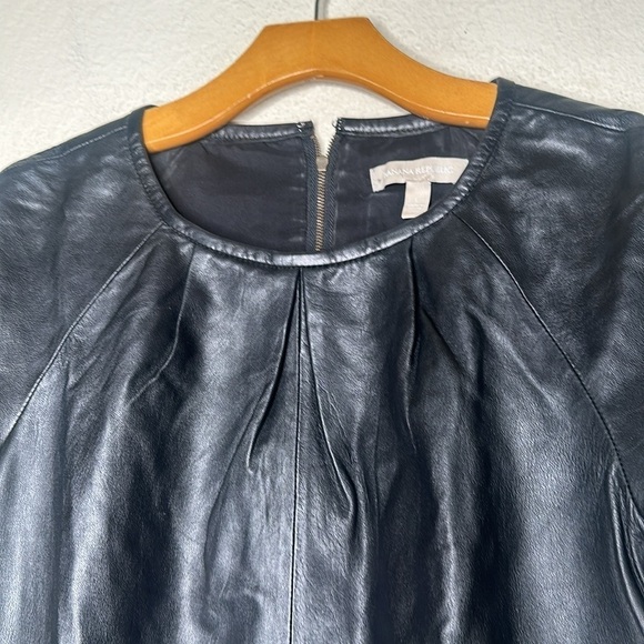 Banana Republic Pleated Leather Short Sleeve Top Western Rock Grunge Black Large - Picture 7 of 16